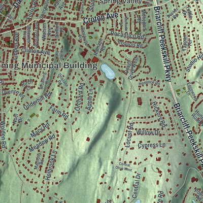Close-up of the map of the Town of Ossining, New York print showing street and building detail