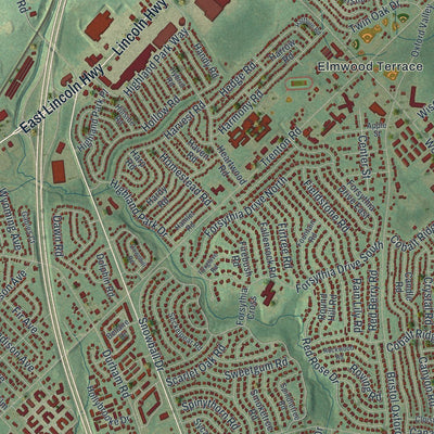 Close-up of the map of Middletown, Bucks County, Pennsylvania print showing street and building detail