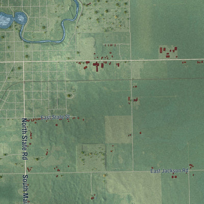 Close-up of the map of Bethany, Michigan print showing street and building detail