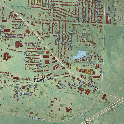Close-up of the map of Barling, Arkansas print showing street and building detail