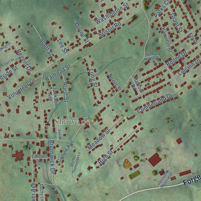 Close-up of the map of Harrogate, Tennessee print showing street and building detail