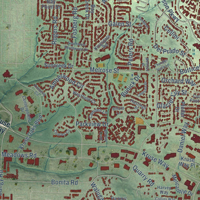 Close-up of the map of Lake Oswego, Oregon print showing street and building detail