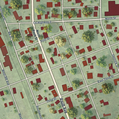 Close-up of the map of Donovan, Illinois print showing street and building detail