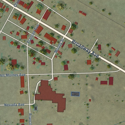 Close-up of the map of Des Moines, New Mexico print showing street and building detail