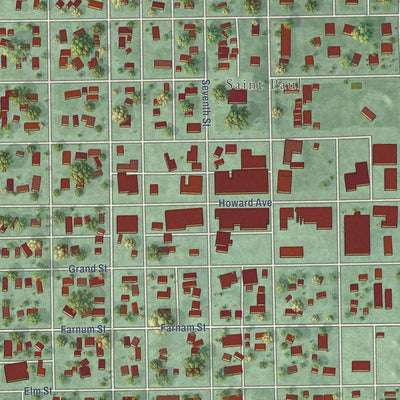 Close-up of the map of St. Paul, Nebraska print showing street and building detail