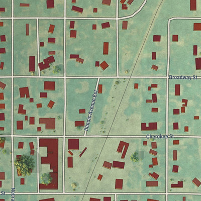 Close-up of the map of Drummond, Oklahoma print showing street and building detail