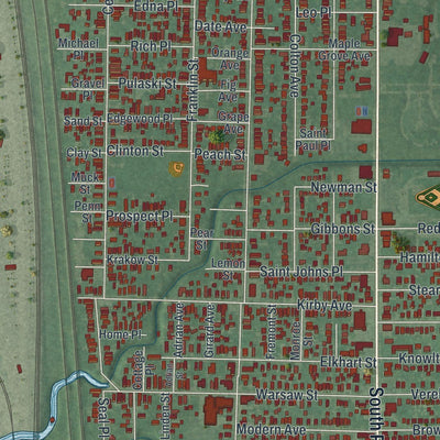 Close-up of the map of Lackawanna, New York print showing street and building detail