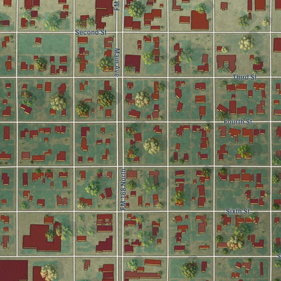 Close-up of the map of Olton, Texas print showing street and building detail