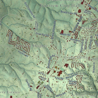 Close-up of the map of Fairview, Tennessee print showing street and building detail