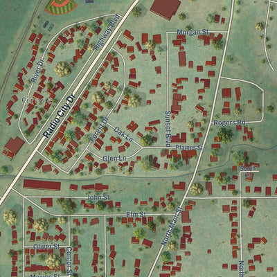 Close-up of the map of North Pekin, Illinois print showing street and building detail