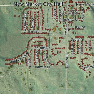 Close-up of the map of Elko New Market, Minnesota print showing street and building detail