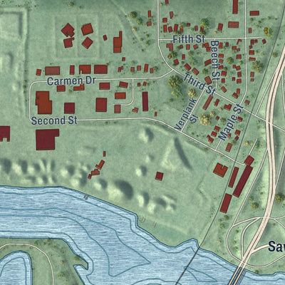 Close-up of the map of Ferrysburg, Michigan print showing street and building detail