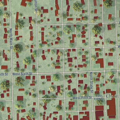 Close-up of the map of Osmond, Nebraska print showing street and building detail