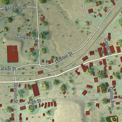 Close-up of the map of Mount Jewett, Pennsylvania print showing street and building detail