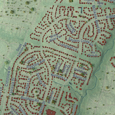Close-up of the map of Dranesville, Virginia print showing street and building detail