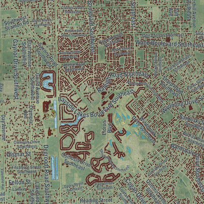 Close-up of the map of Palm Bay, Florida print showing street and building detail