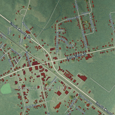 Close-up of the map of Waverly, Virginia print showing street and building detail