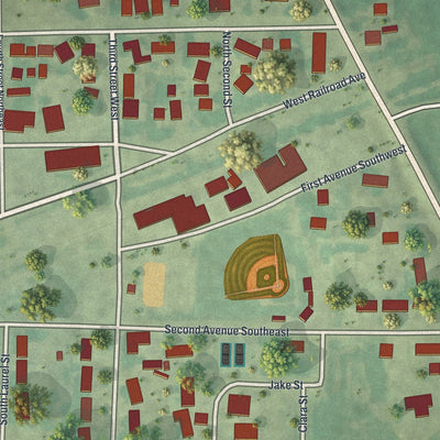 Close-up of the map of Greenwald, Minnesota print showing street and building detail