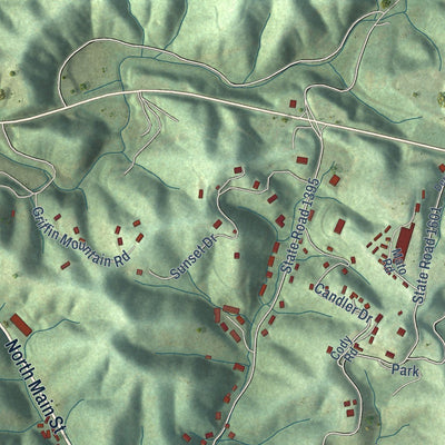 Close-up of the map of Marshall, North Carolina print showing street and building detail