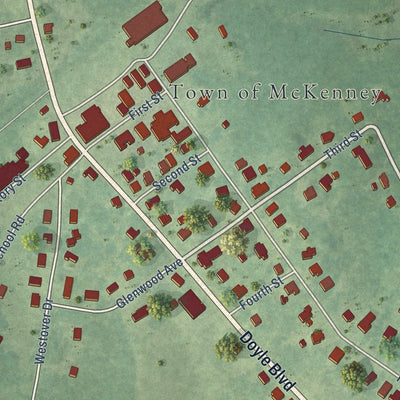 Close-up of the map of McKenney, Virginia print showing street and building detail