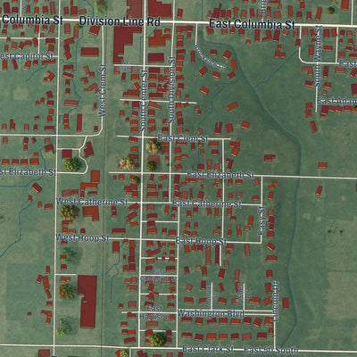Close-up of the map of Flora, Indiana print showing street and building detail