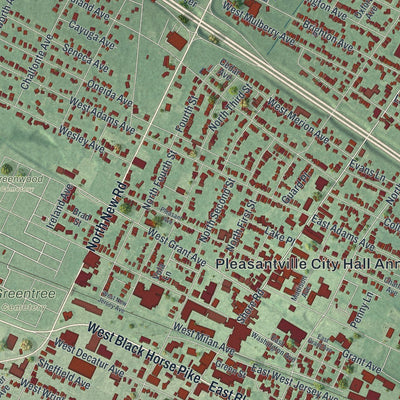 Close-up of the map of Pleasantville, New Jersey print showing street and building detail