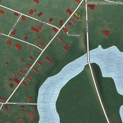 Close-up of the map of Bethel, Delaware print showing street and building detail