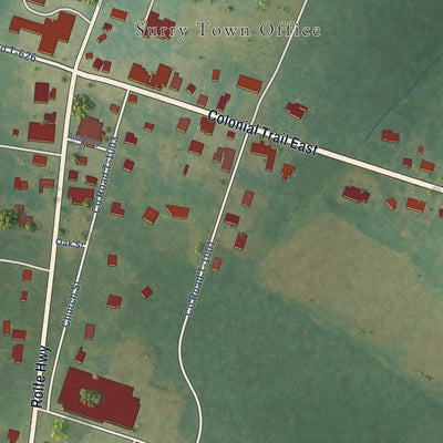 Close-up of the map of Surry, Virginia print showing street and building detail