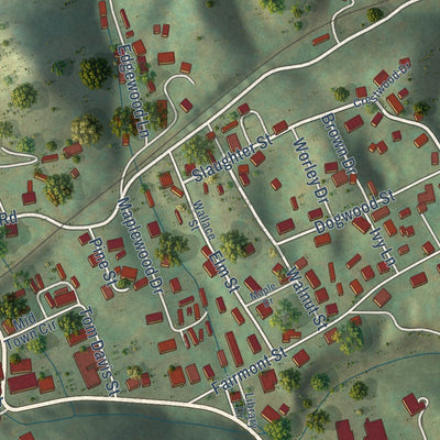 Close-up of the map of Honaker, Virginia print showing street and building detail