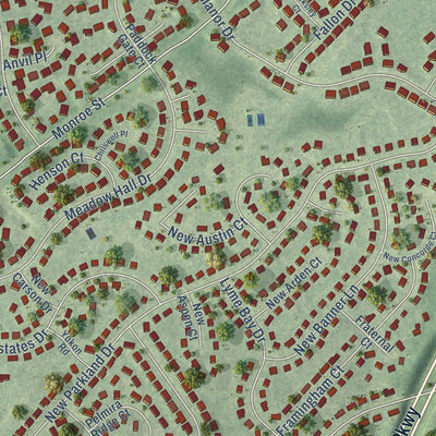 Close-up of the map of Floris, Virginia print showing street and building detail