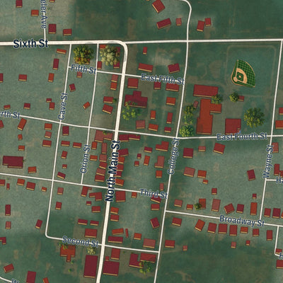 Close-up of the map of Smiths Grove, Kentucky print showing street and building detail