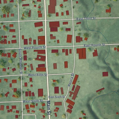 Close-up of the map of Nelson, Nebraska print showing street and building detail