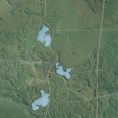 Close-up of the map of Neva, Wisconsin print showing street and building detail