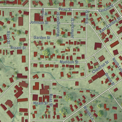 Close-up of the map of Louisville, Illinois print showing street and building detail