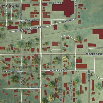 Close-up of the map of Eden Valley, Minnesota print showing street and building detail