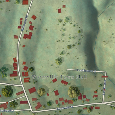 Close-up of the map of Waterville, Iowa print showing street and building detail