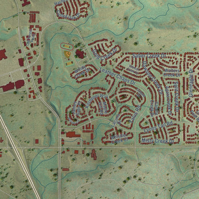 Close-up of the map of Monument, Colorado print showing street and building detail