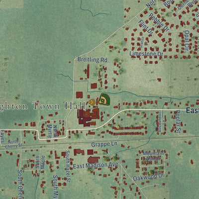 Close-up of the map of Haughton, Louisiana print showing street and building detail