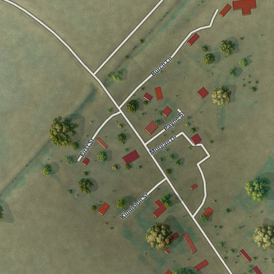 Close-up of the map of Rives, Missouri print showing street and building detail