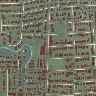Close-up of the map of Dumont, New Jersey print showing street and building detail
