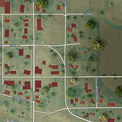 Close-up of the map of Mercer, North Dakota print showing street and building detail