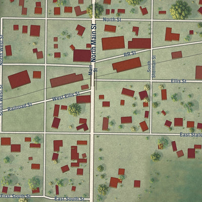 Close-up of the map of Cisco, Illinois print showing street and building detail