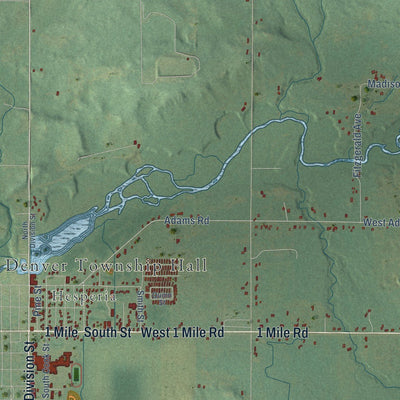 Close-up of the map of Denver, Newaygo County, Michigan print showing street and building detail