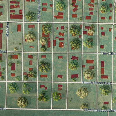 Close-up of the map of New Leipzig, North Dakota print showing street and building detail