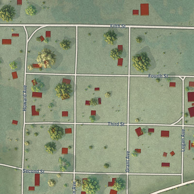 Close-up of the map of Hendley, Nebraska print showing street and building detail