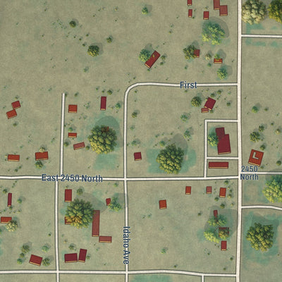 Close-up of the map of Hollister, Idaho print showing street and building detail