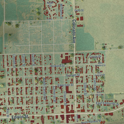 Close-up of the map of Brush, Colorado print showing street and building detail