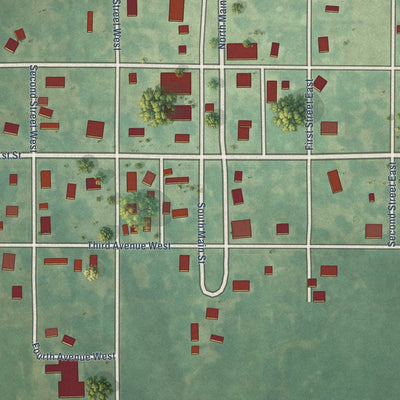 Close-up of the map of Weldon, Iowa print showing street and building detail