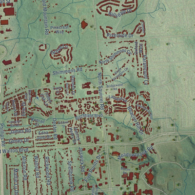 Close-up of the map of Auburn Hills, Michigan print showing street and building detail