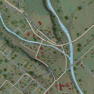 Close-up of the map of Goshen, Virginia print showing street and building detail